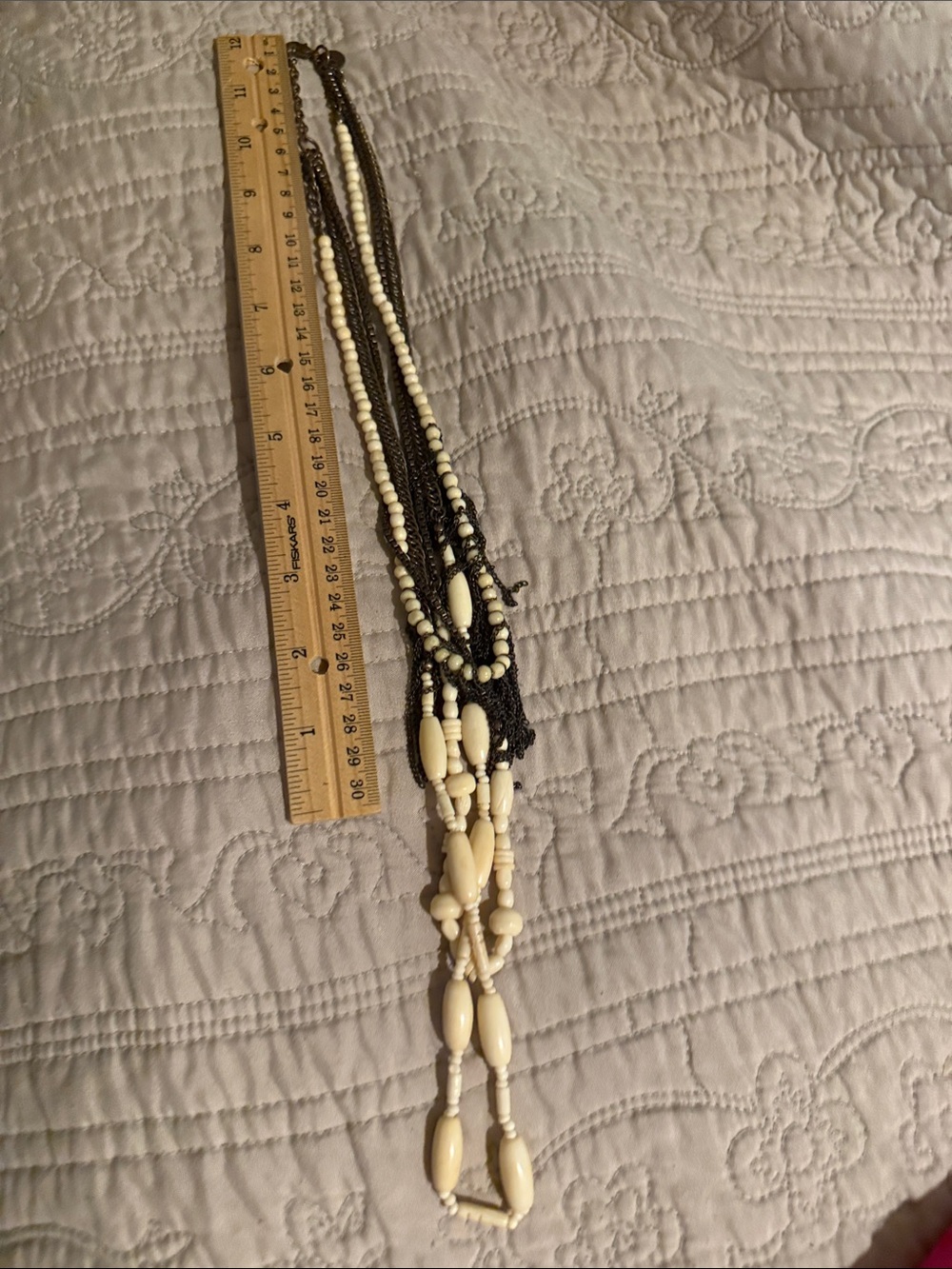 Layered Black and Cream Beaded Fringe Necklace - Picture 4 of 5